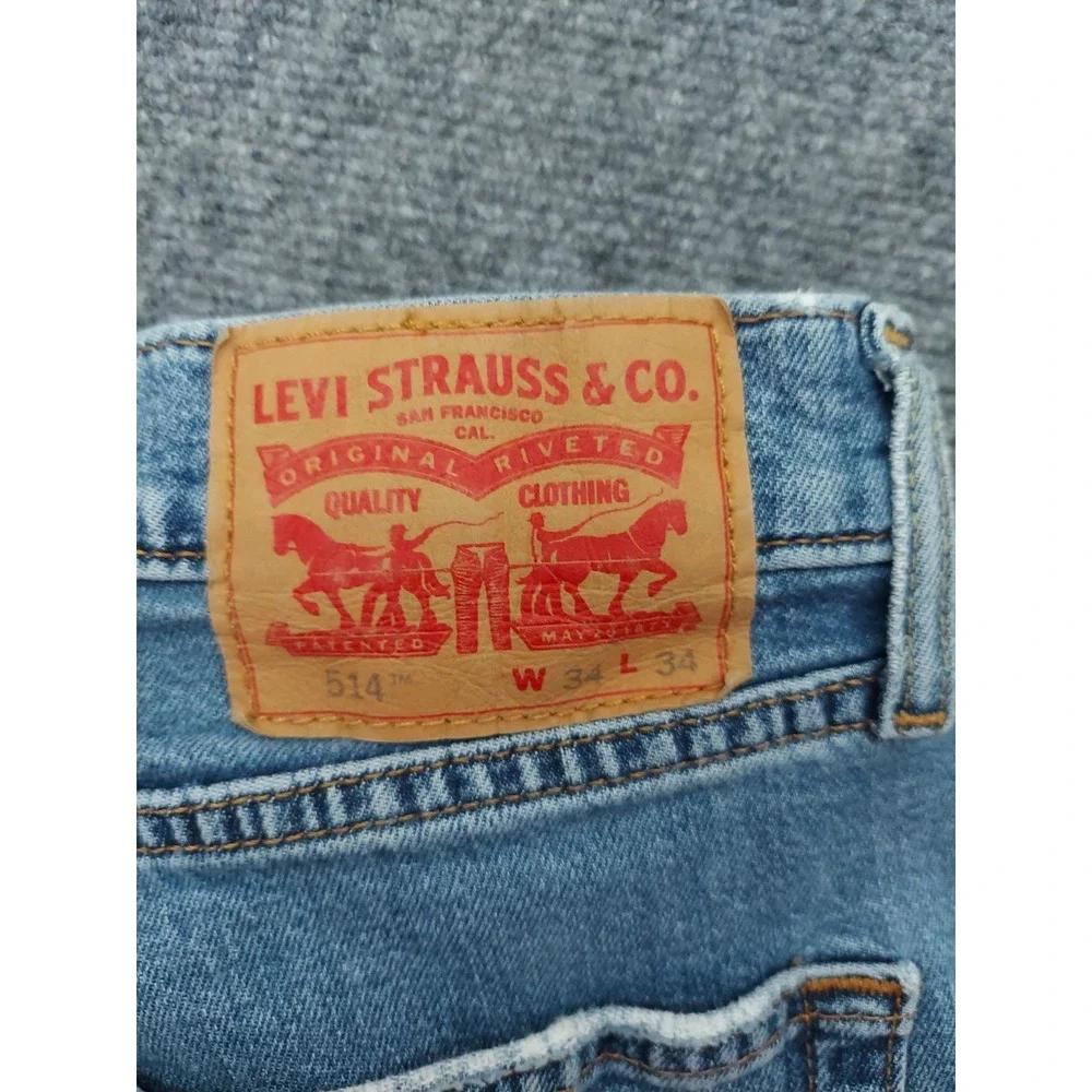 Levis 514 Mens 34x34 Blue Denim Straight Stretch Regular Light Wash Preppy